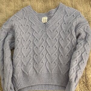 Hippie Rose V-Neck Cable Knit Sweater - Light Blue